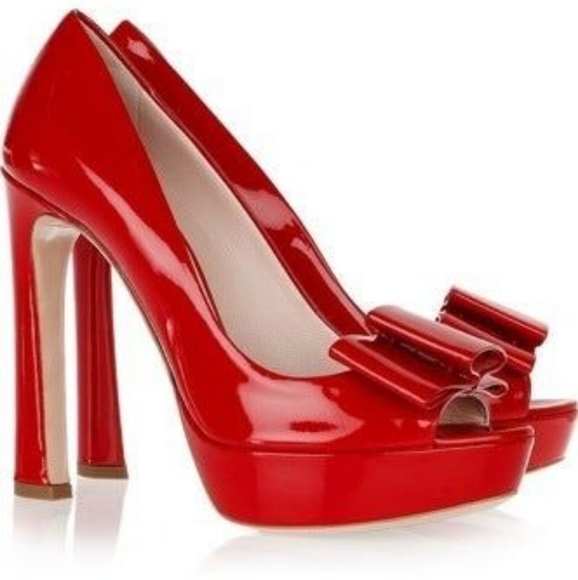 Miu Miu 2010 Patent Nude Pumps w/ Peep Toe and Accordion Bow Authenticated Rare - Picture 3 of 5